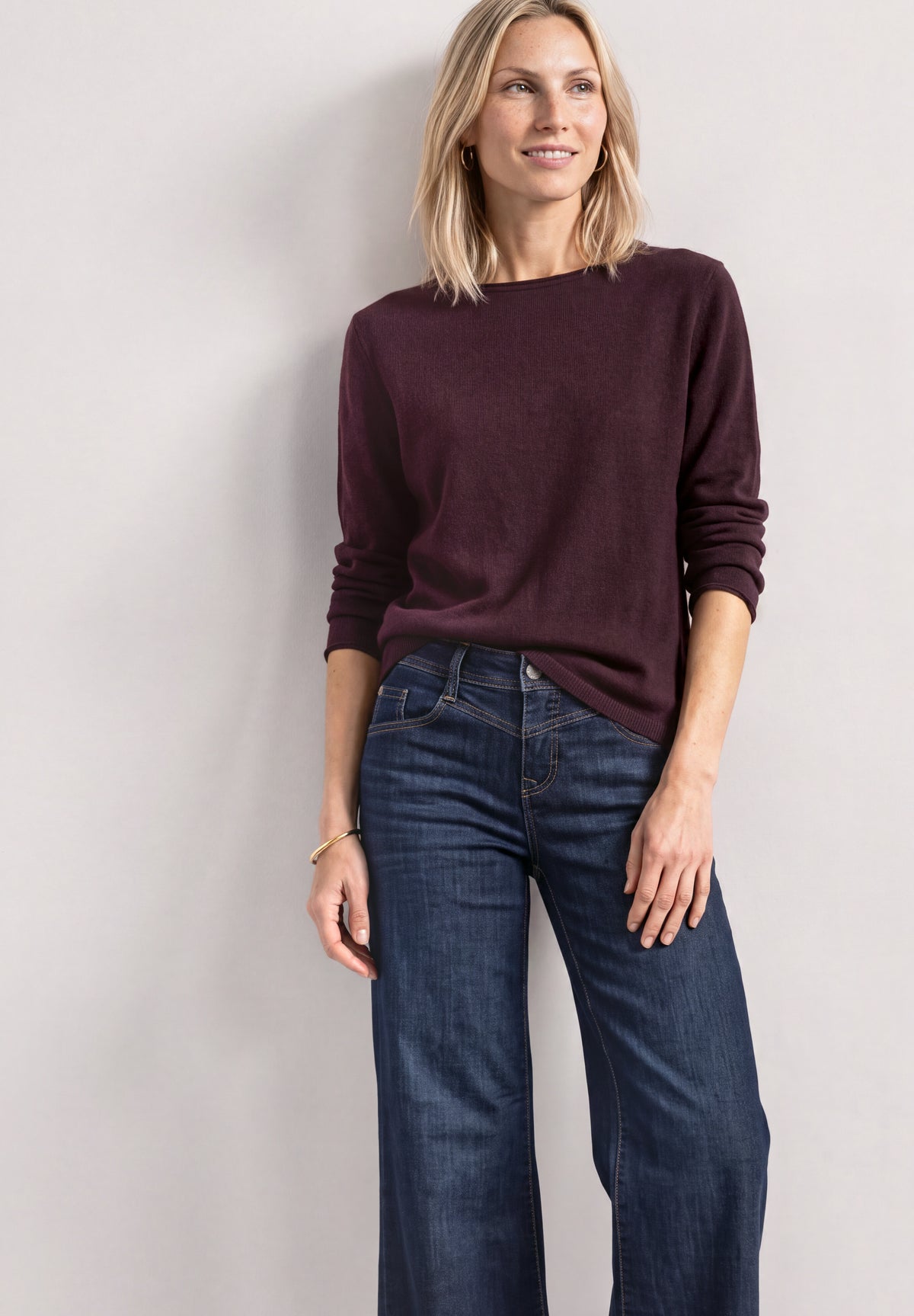 Street One - Pullover mit Boat Neck und Rollkanten - Farbe: rustic rouge