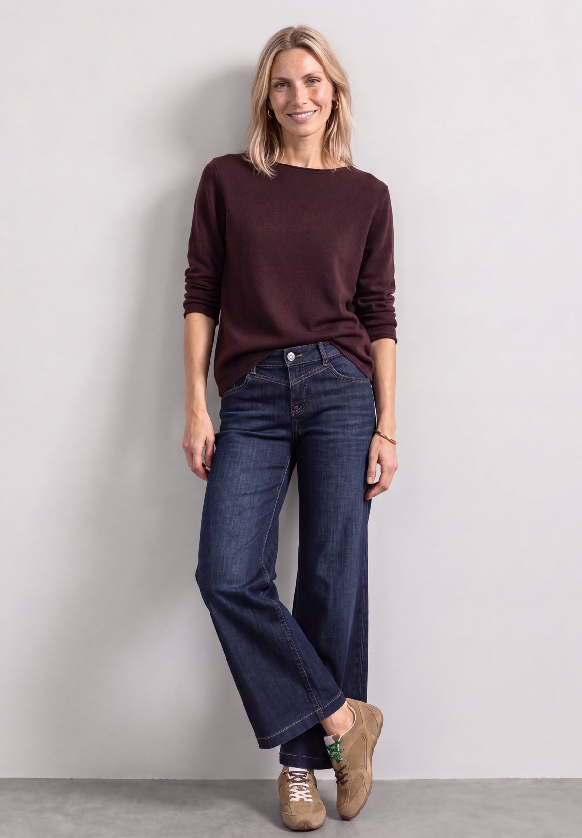Street One - Pullover mit Boat Neck und Rollkanten - Farbe: rustic rouge