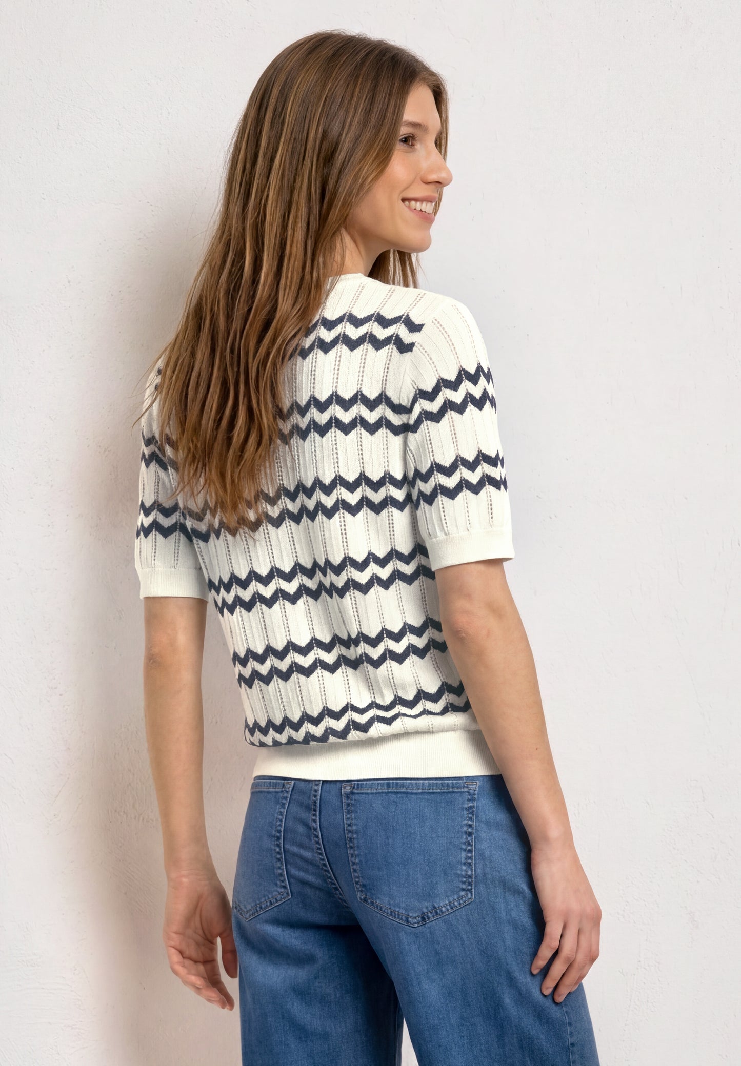 Street One - Damen Pullover mit Zick-Zack-Muster - Farbe: off white