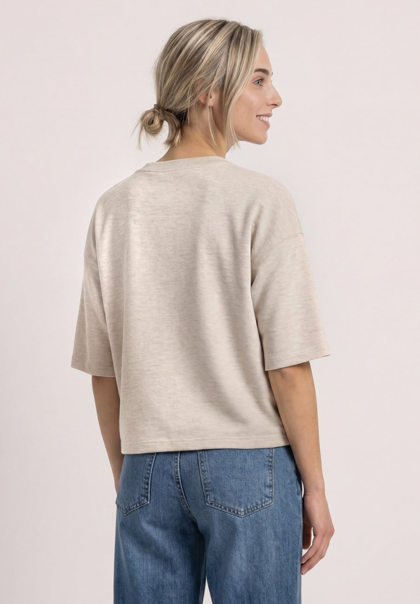 Street One - Kurzarm Sweatshirt mit Wording - Farbe: clay sand mel.
