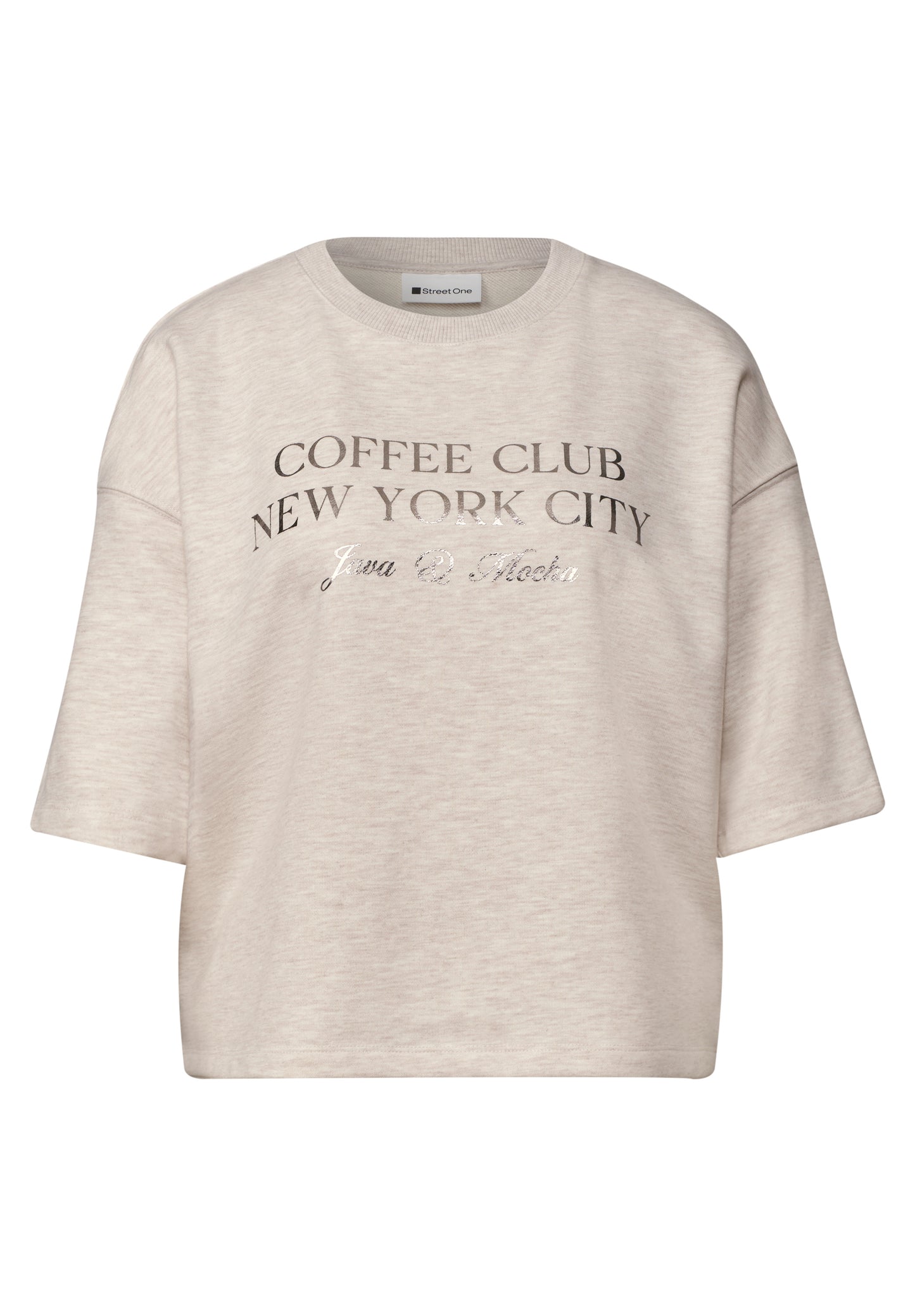 Street One - Kurzarm Sweatshirt mit Wording - Farbe: clay sand mel.