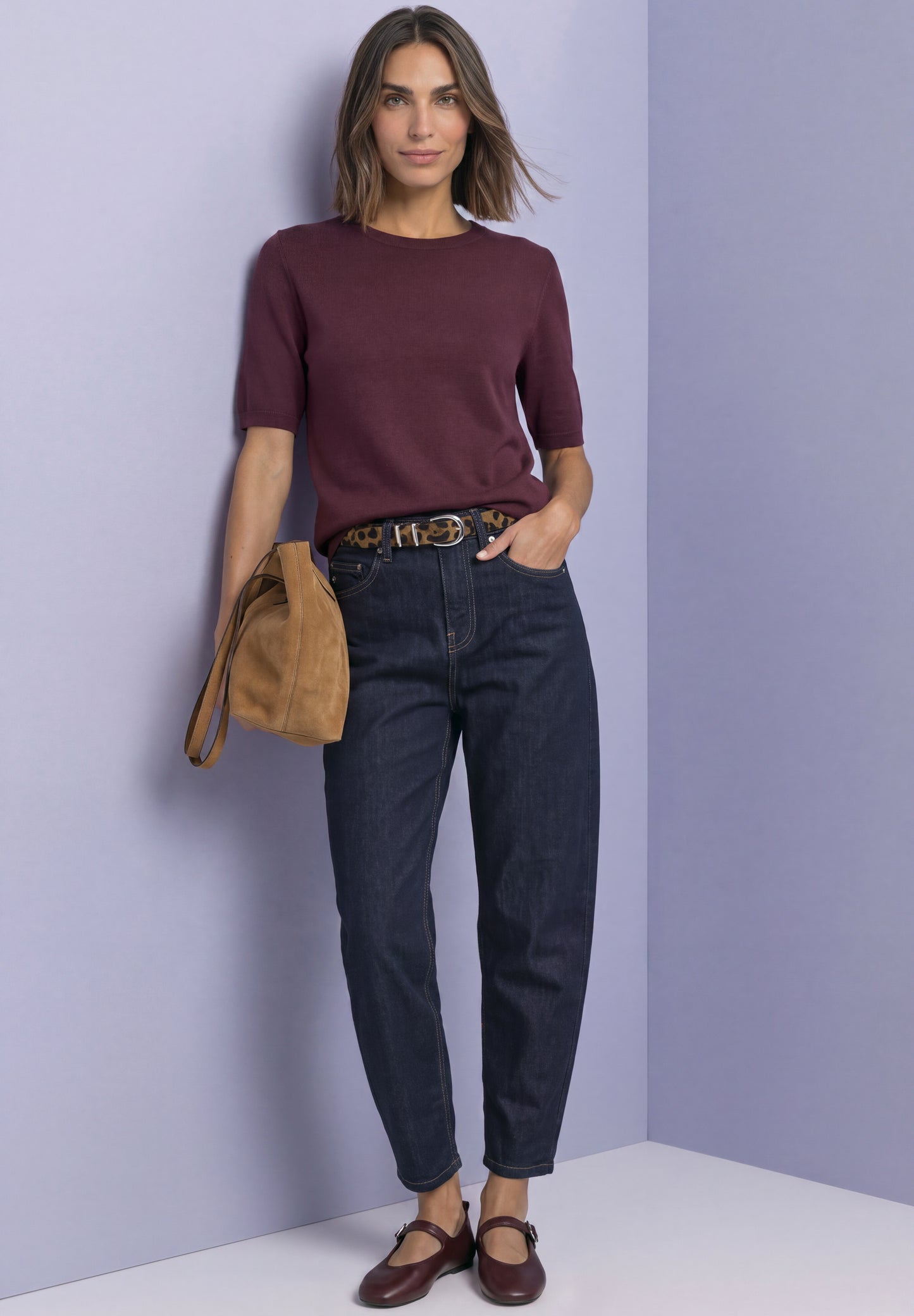 Street One - Kurzarm Pullover mit Rundhals in Unifarbe - Farbe: rustic rouge
