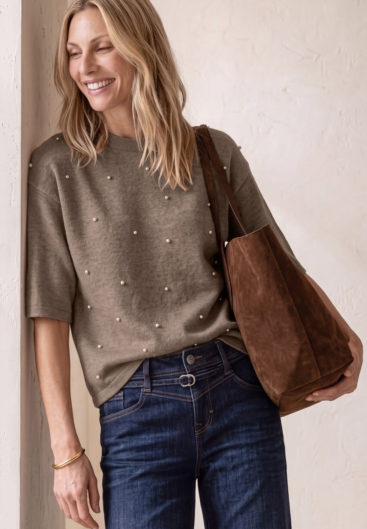 Street One - 3/4-Arm Pullover mit Rundhals - Farbe: sanded amber mel.
