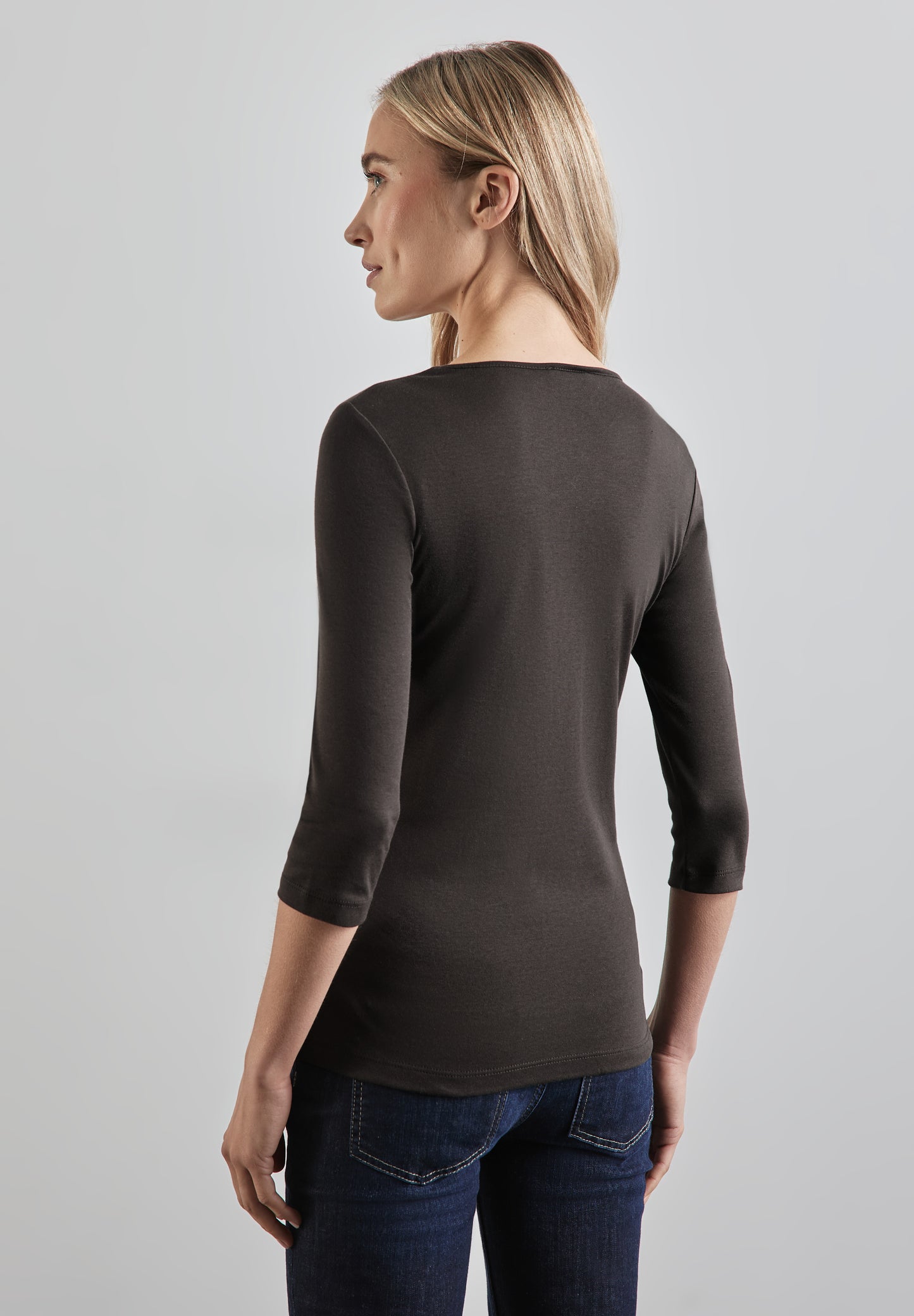 Street One Basic T-Shirt mit 3/4 Arm - Farbe: dark oak brown