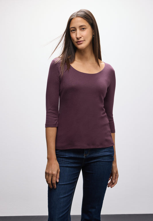 Street One Basic T-Shirt mit 3/4 Arm - Farbe: jazz berry