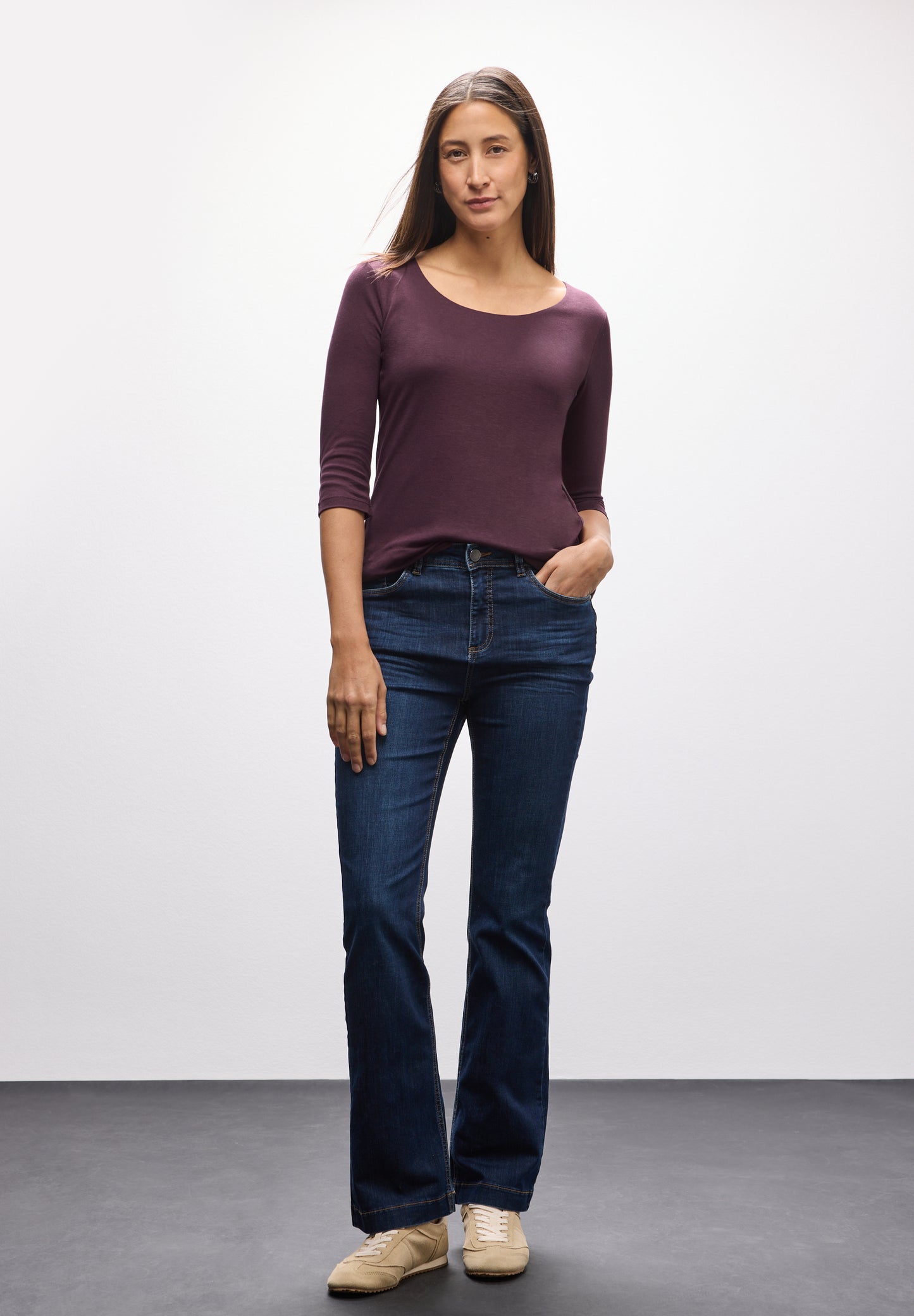 Street One Basic T-Shirt mit 3/4 Arm - Farbe: jazz berry