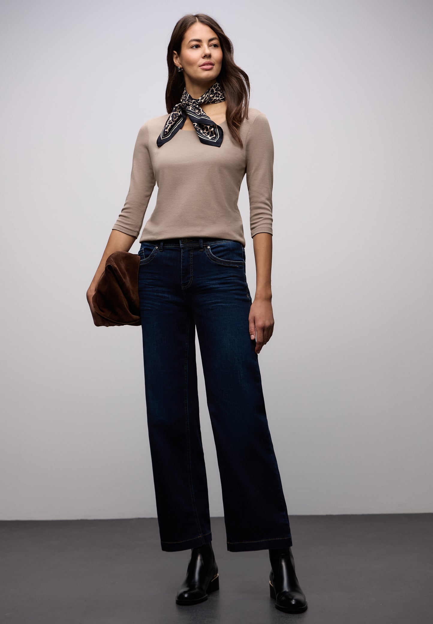 Street One - Basic T-Shirt mit 3/4 Arm - Farbe: light terra mocha