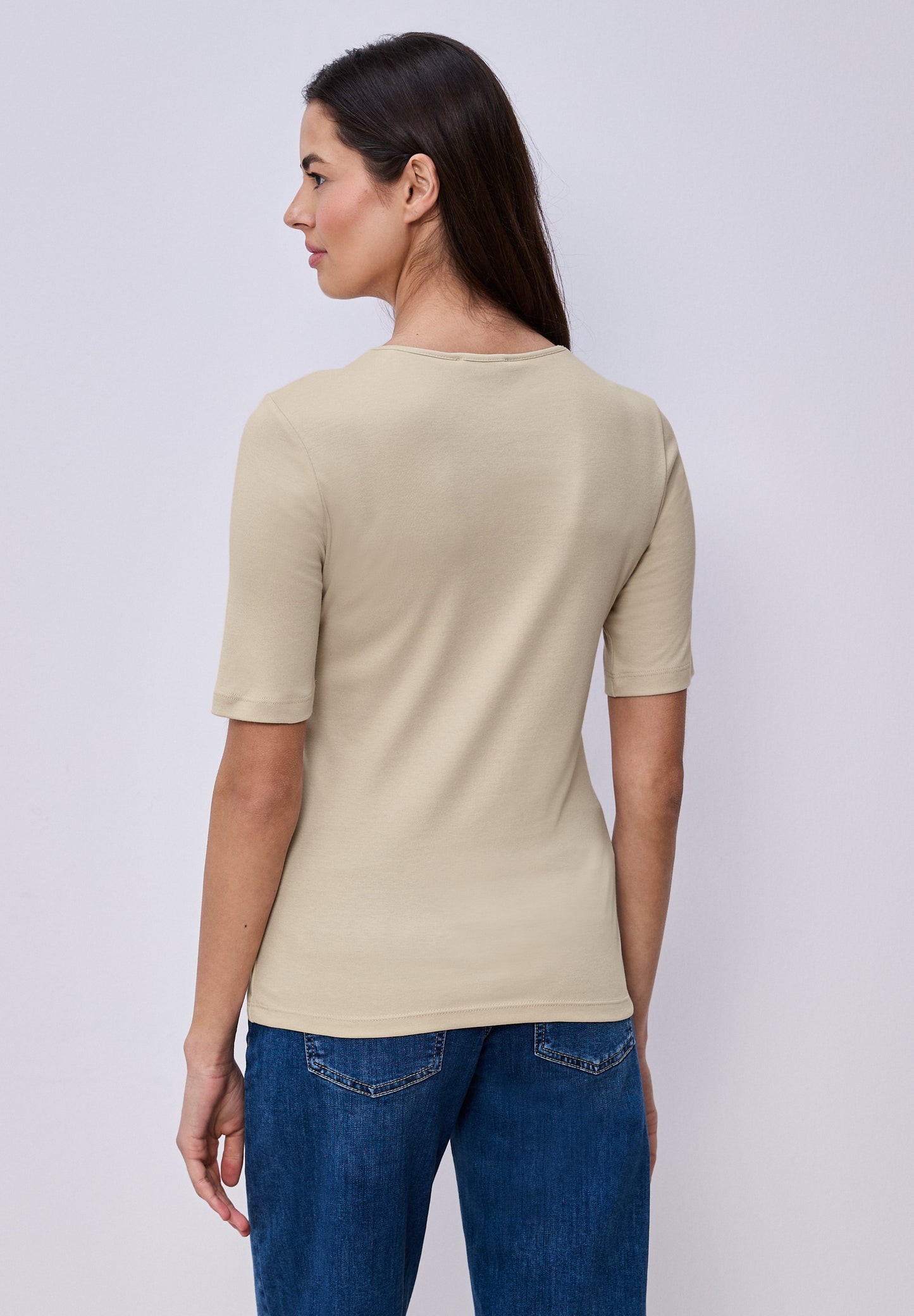 Street One - Basic T-Shirt mit blickdichter Front - Farbe: cotton beige
