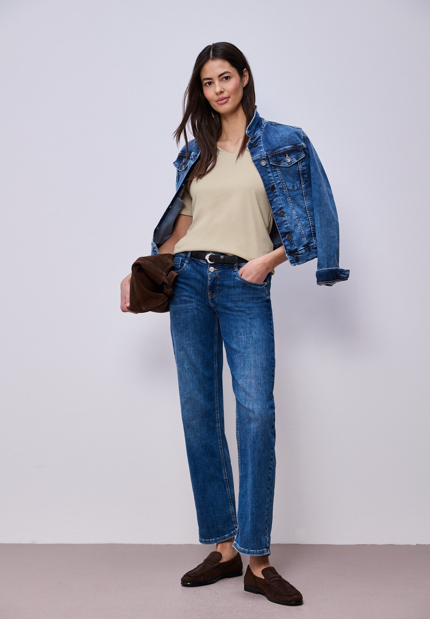 Street One - Basic T-Shirt mit blickdichter Front - Farbe: cotton beige