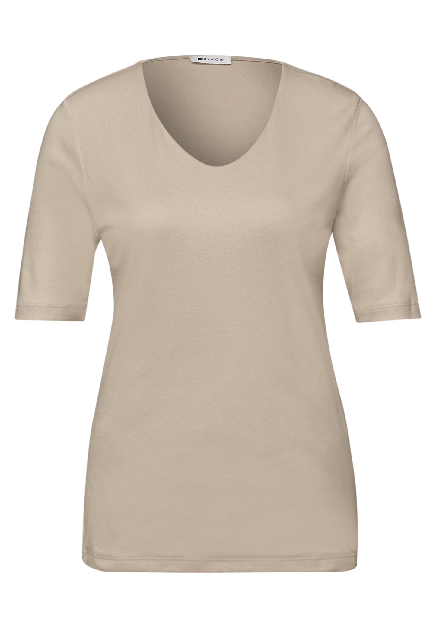 Street One - Basic T-Shirt mit blickdichter Front - Farbe: cotton beige