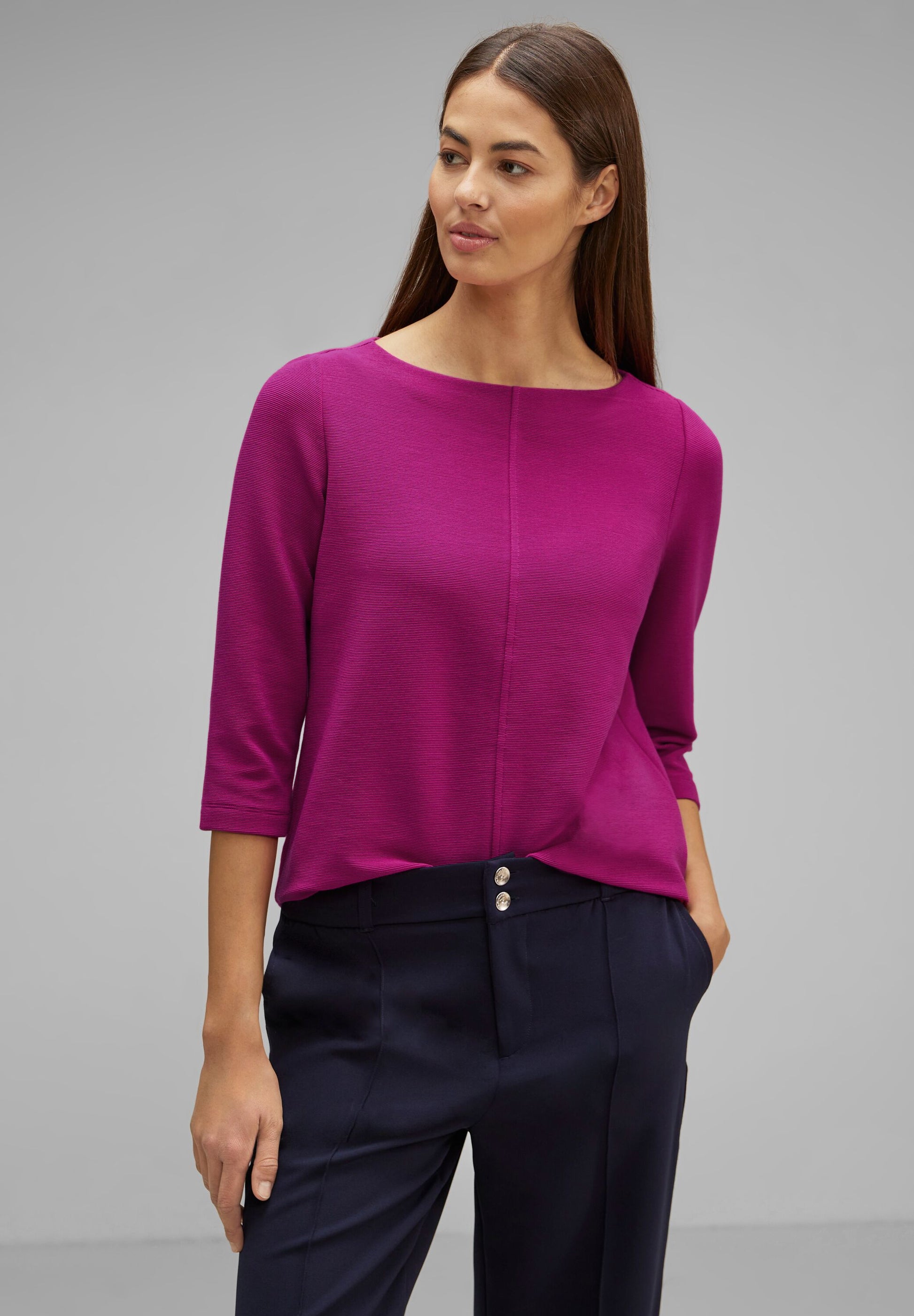 Street cozy – Shirt One - bright Mode Struktur feiner TWISTY mit - pink