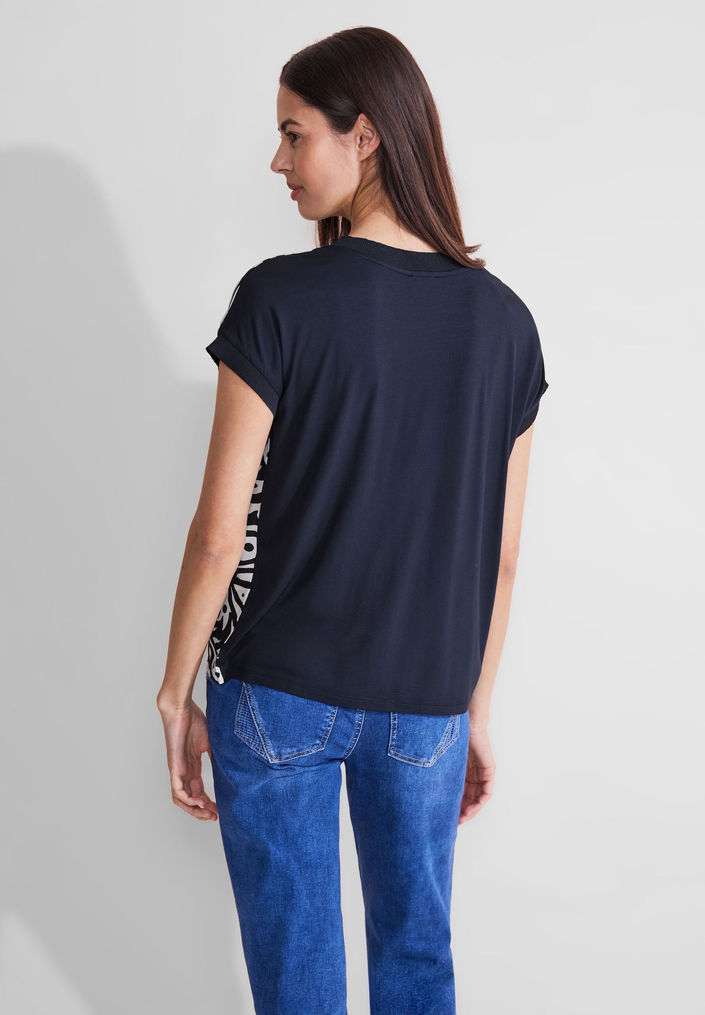 Street One - Materialmix T-Shirt - deep blue