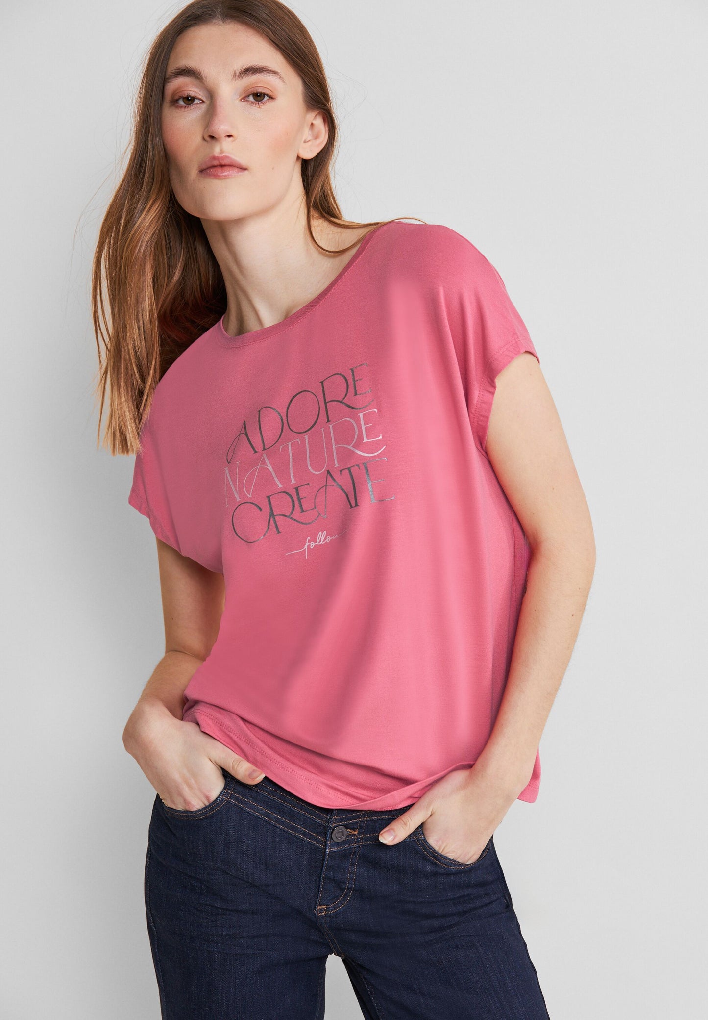 Street One - T-Shirt mit Wording - legend rose