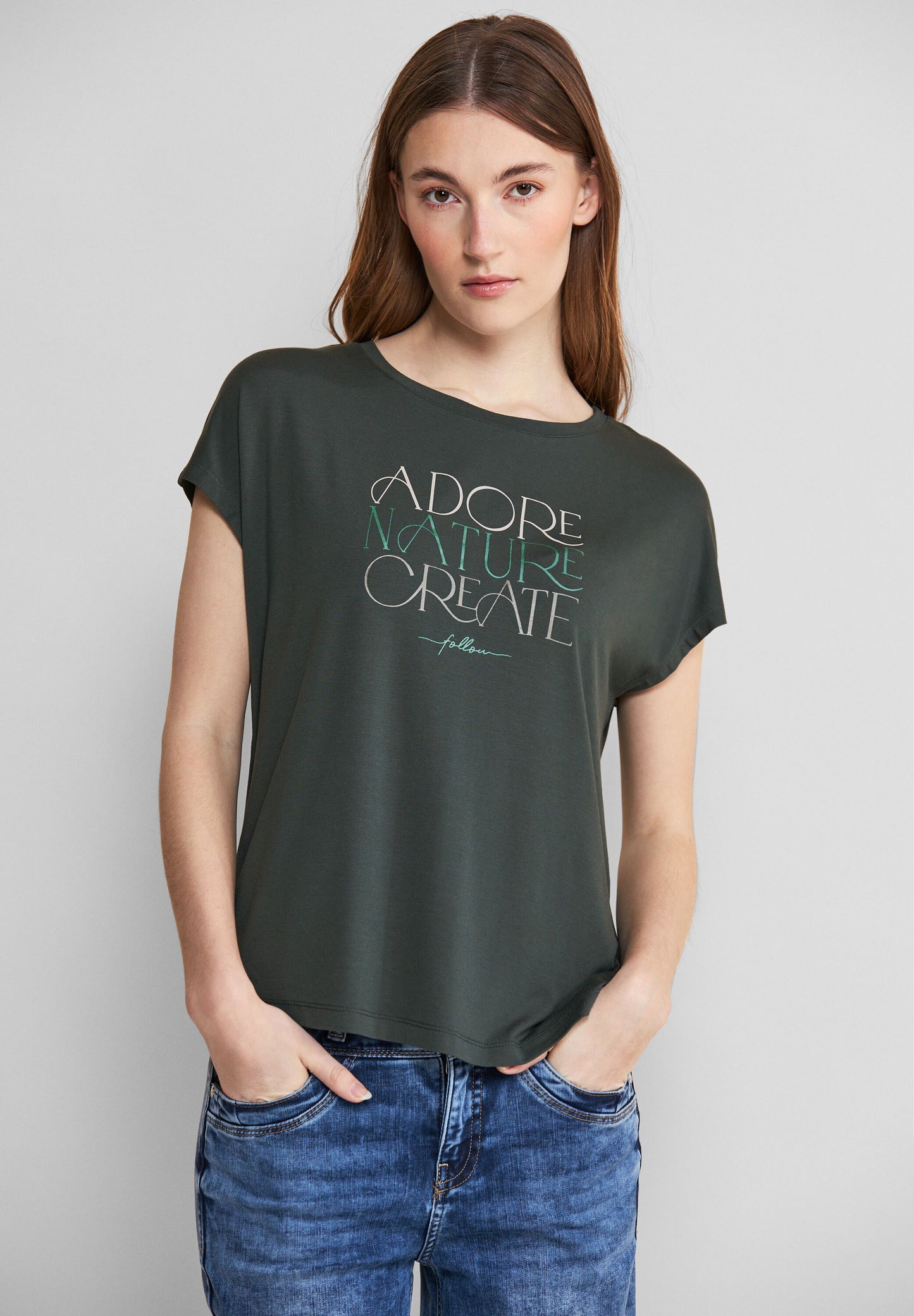 Street One - T-Shirt mit Wording - grün
