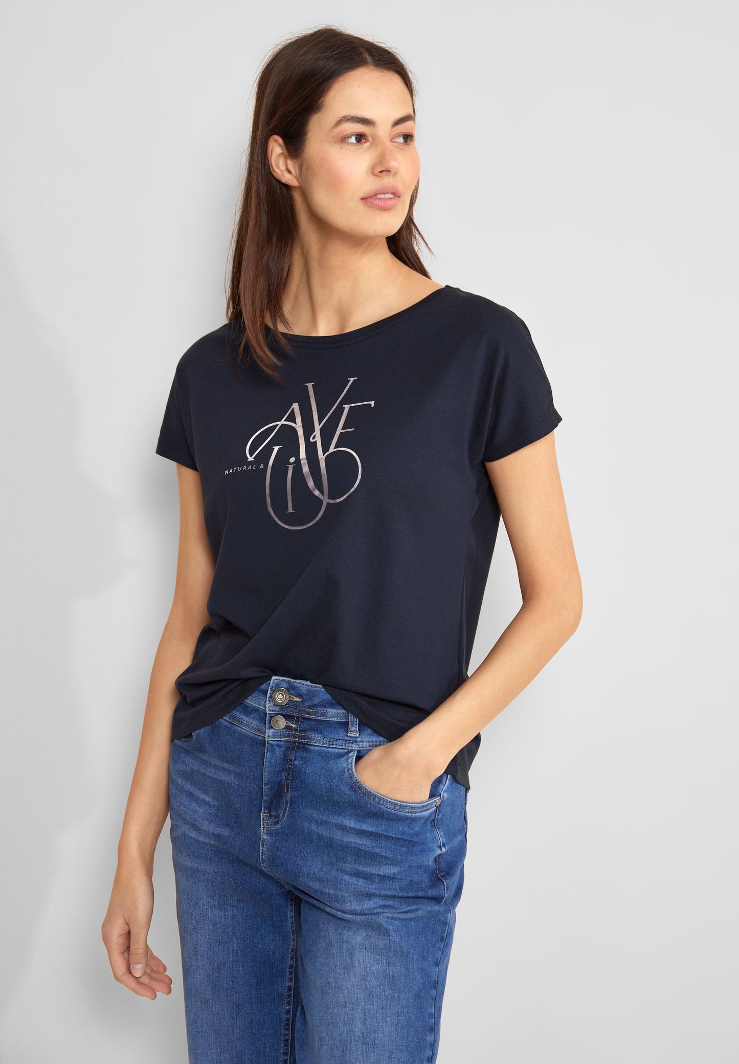 Street One - T-Shirt mit Wording -blau