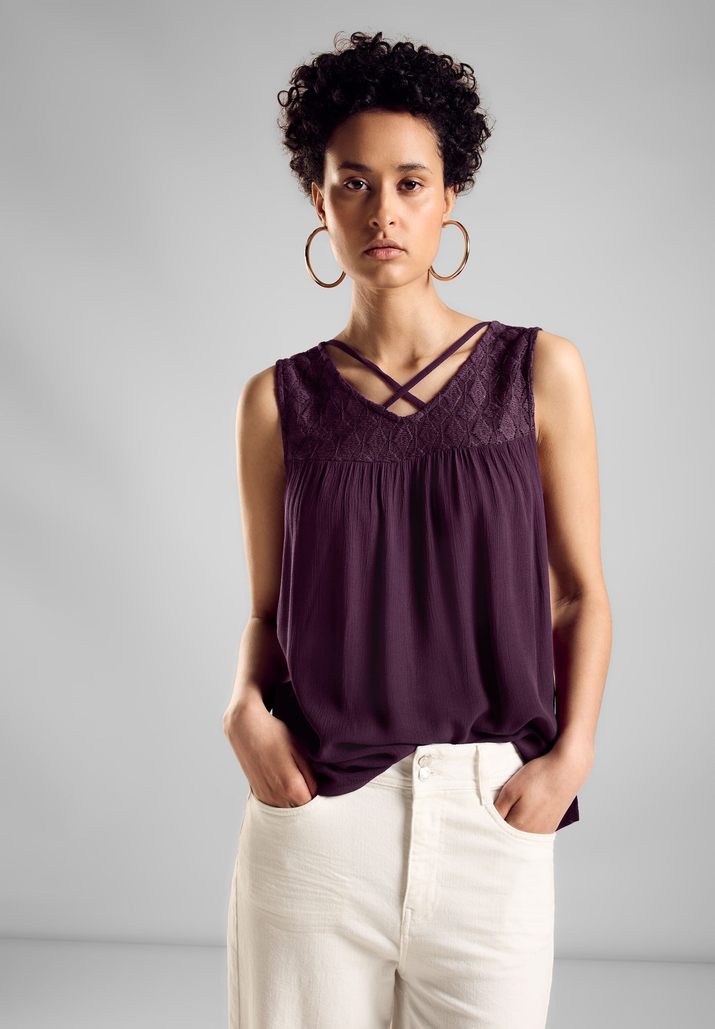 Street One - Top mit Spitze - dark berry purple