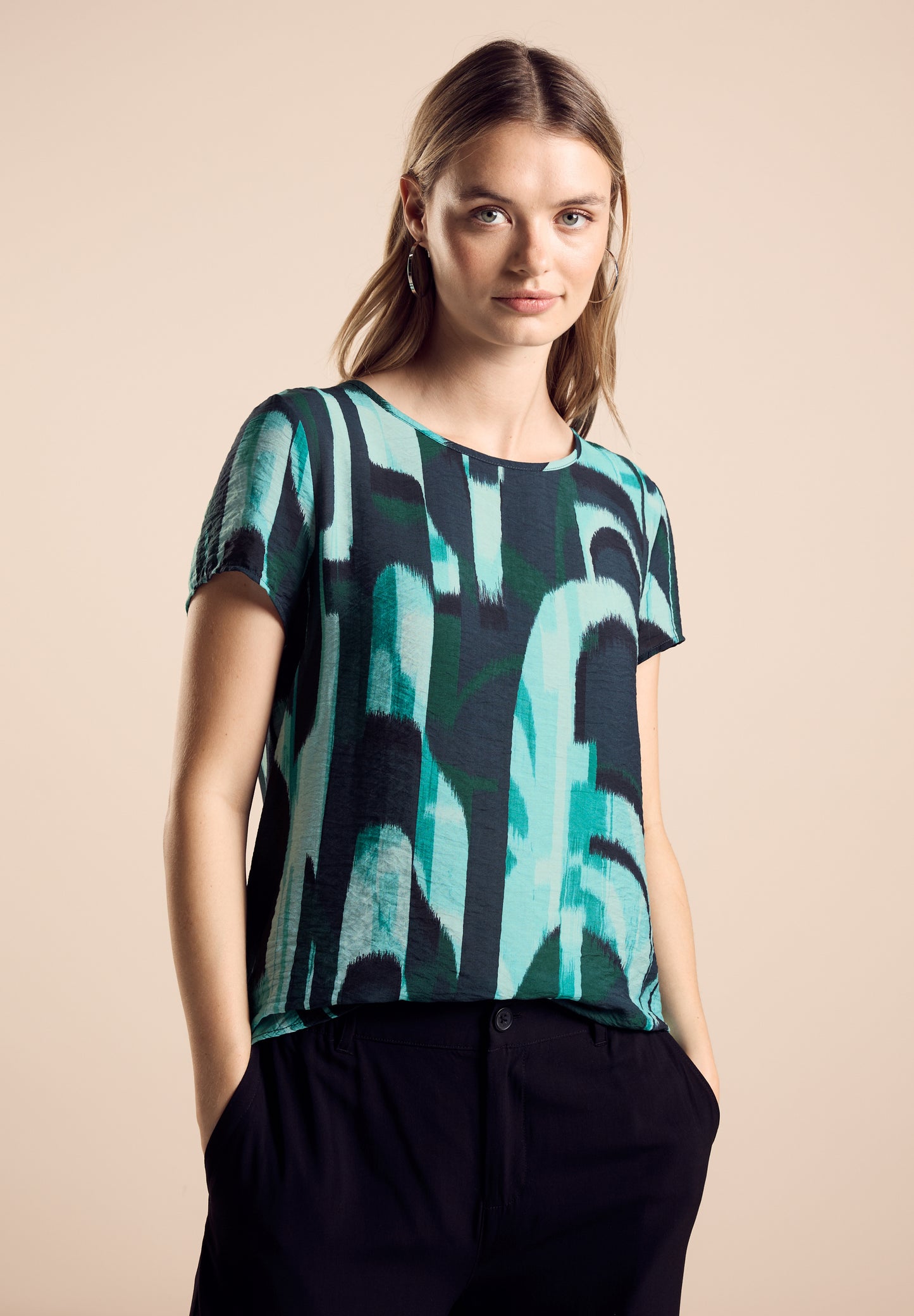 Street One Materialmix-T-Shirt - Farbe: hunter green