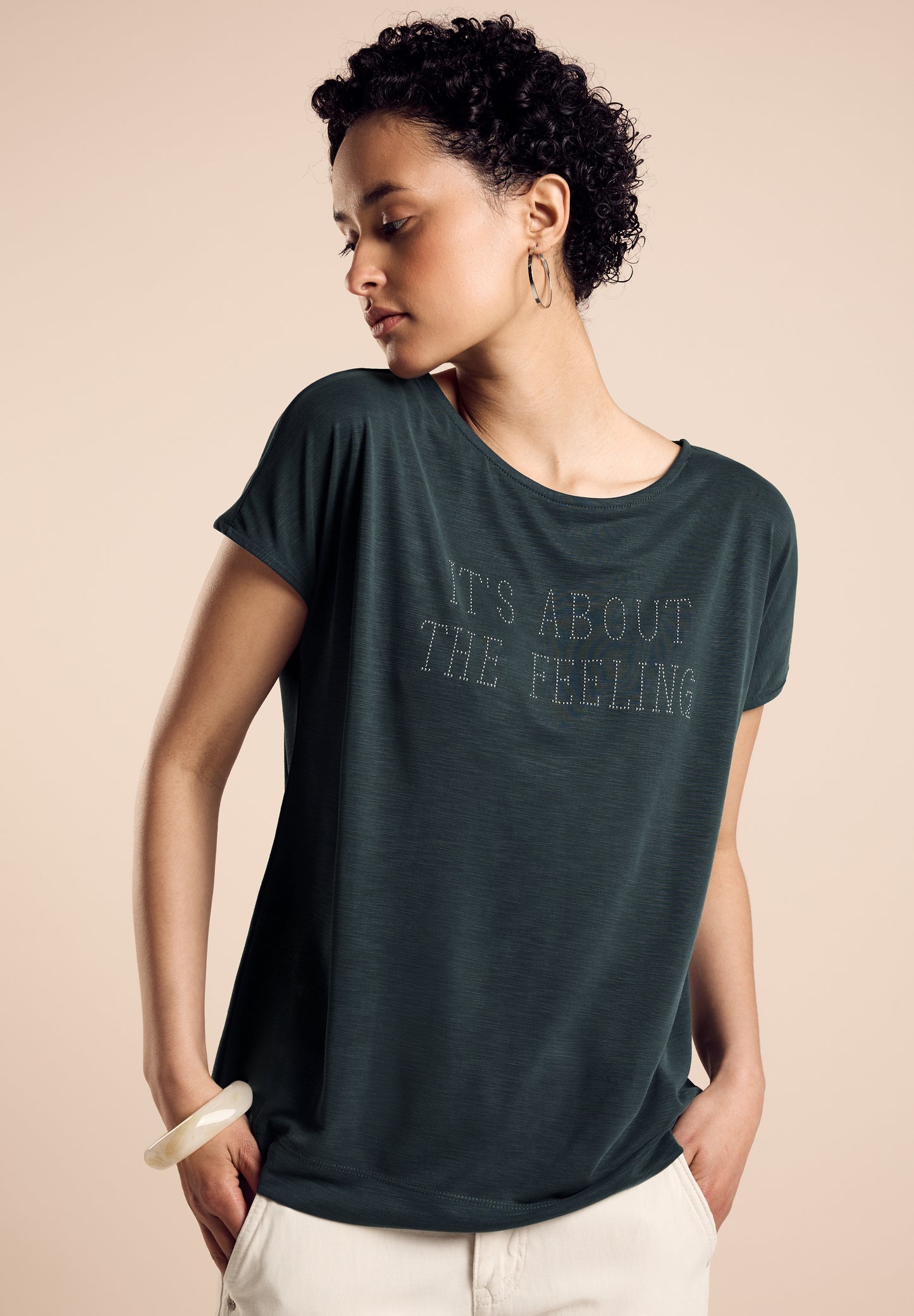 Street One T-Shirt mit Schriftzug - Farbe: hunter green