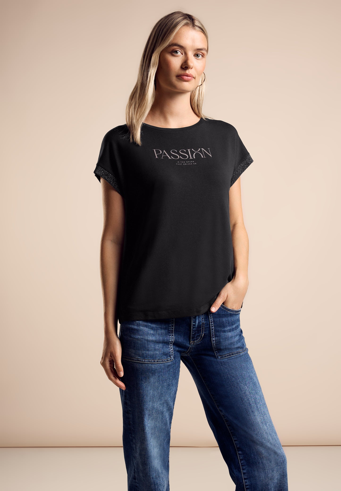 Street One T-Shirt mit Wording - Farbe: schwarz