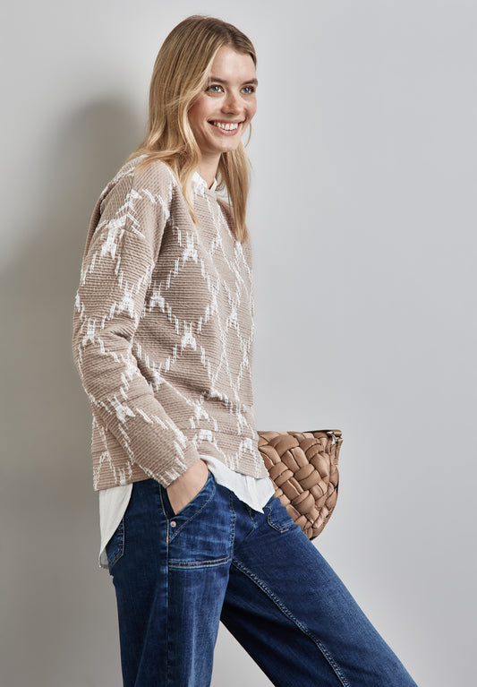 Street One Strukturshirt mit Karomuster - Farbe: beige