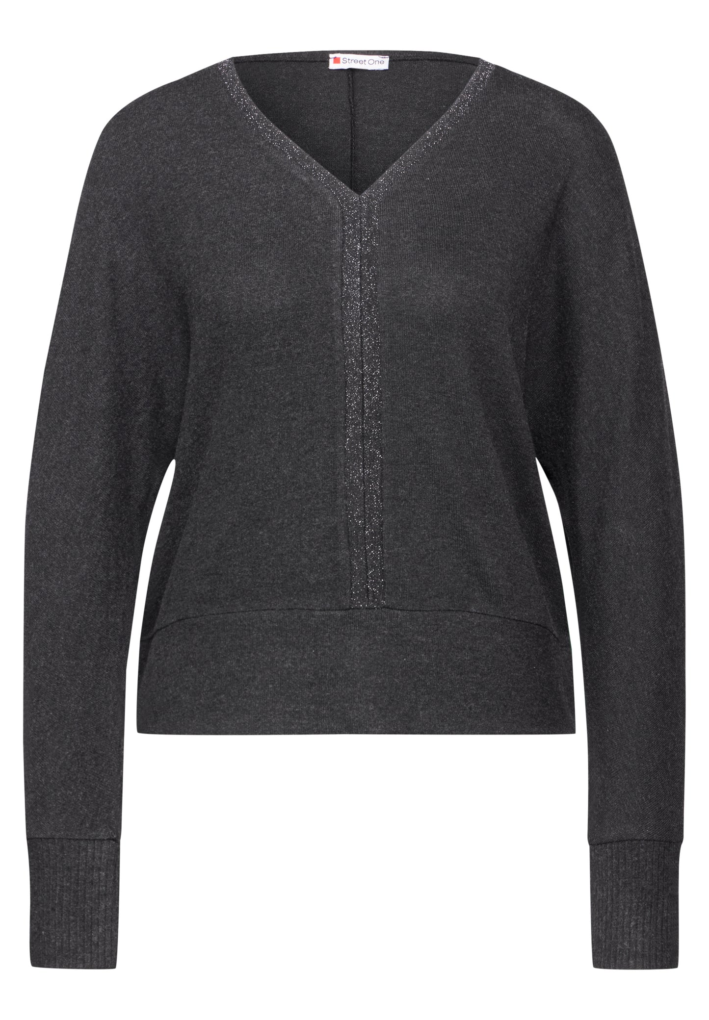 Street One Damen Shirt mit Glitzer-Details – Farbe: anthrazit meliert