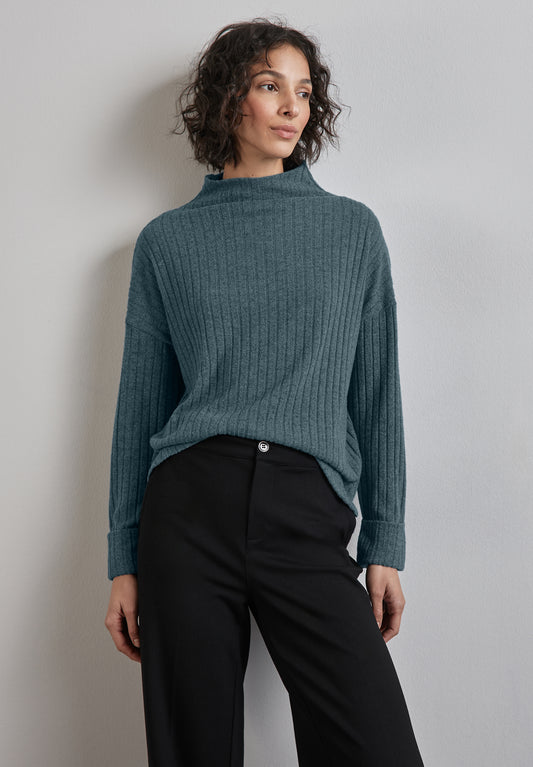 Street One Shirt mit Rippstruktur - Farbe: cool vintage green mel.