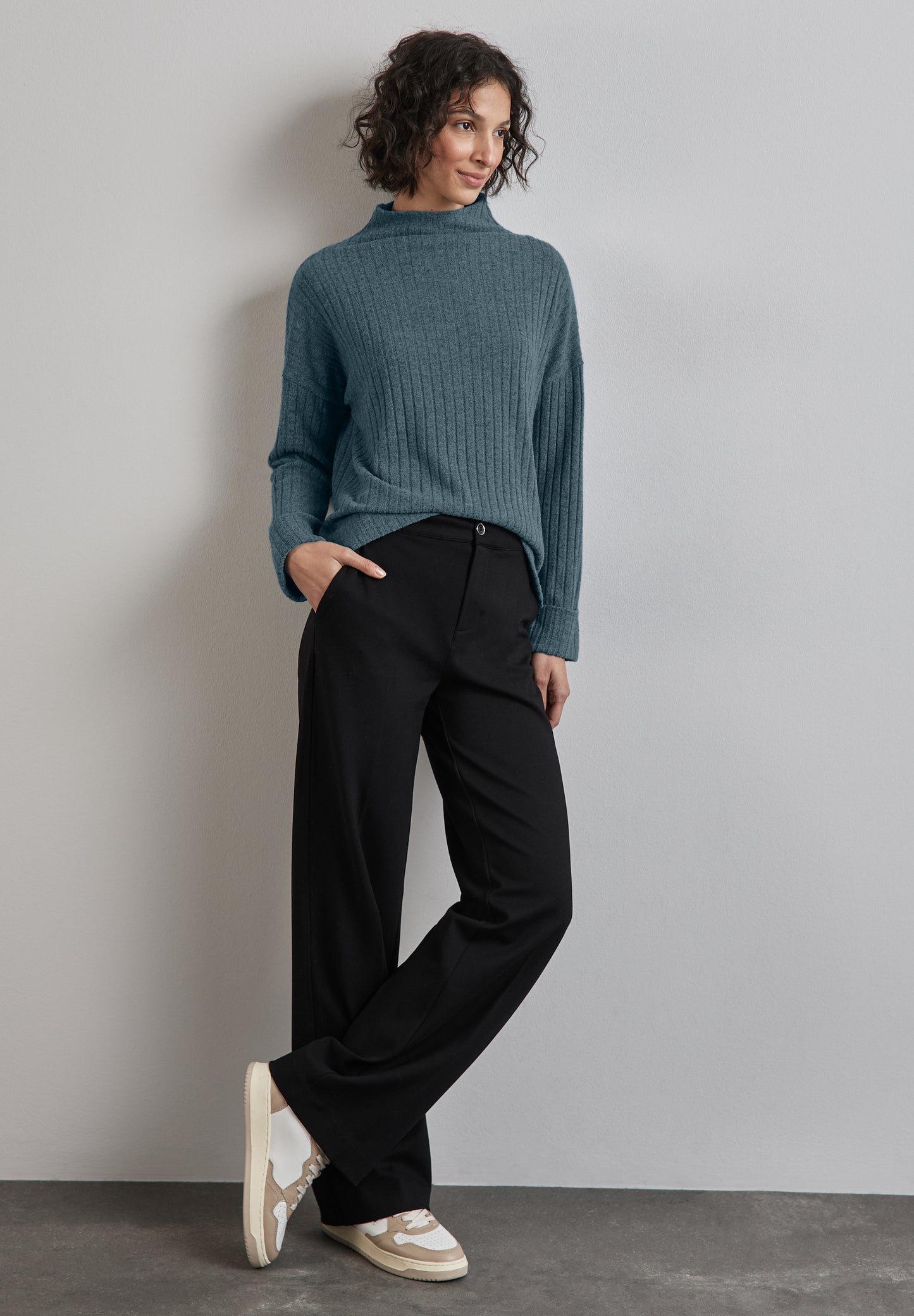 Street One Shirt mit Rippstruktur - Farbe: cool vintage green mel.