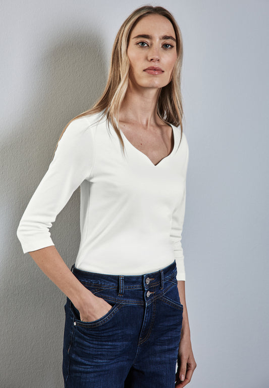 Street One Damen Shirt mit Herzausschnitt in Ecru