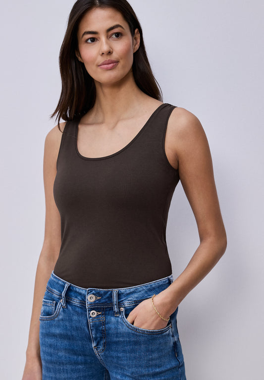 Street One - Basic Top mit Rundhals in Unifarbe - Farbe: espresso brown
