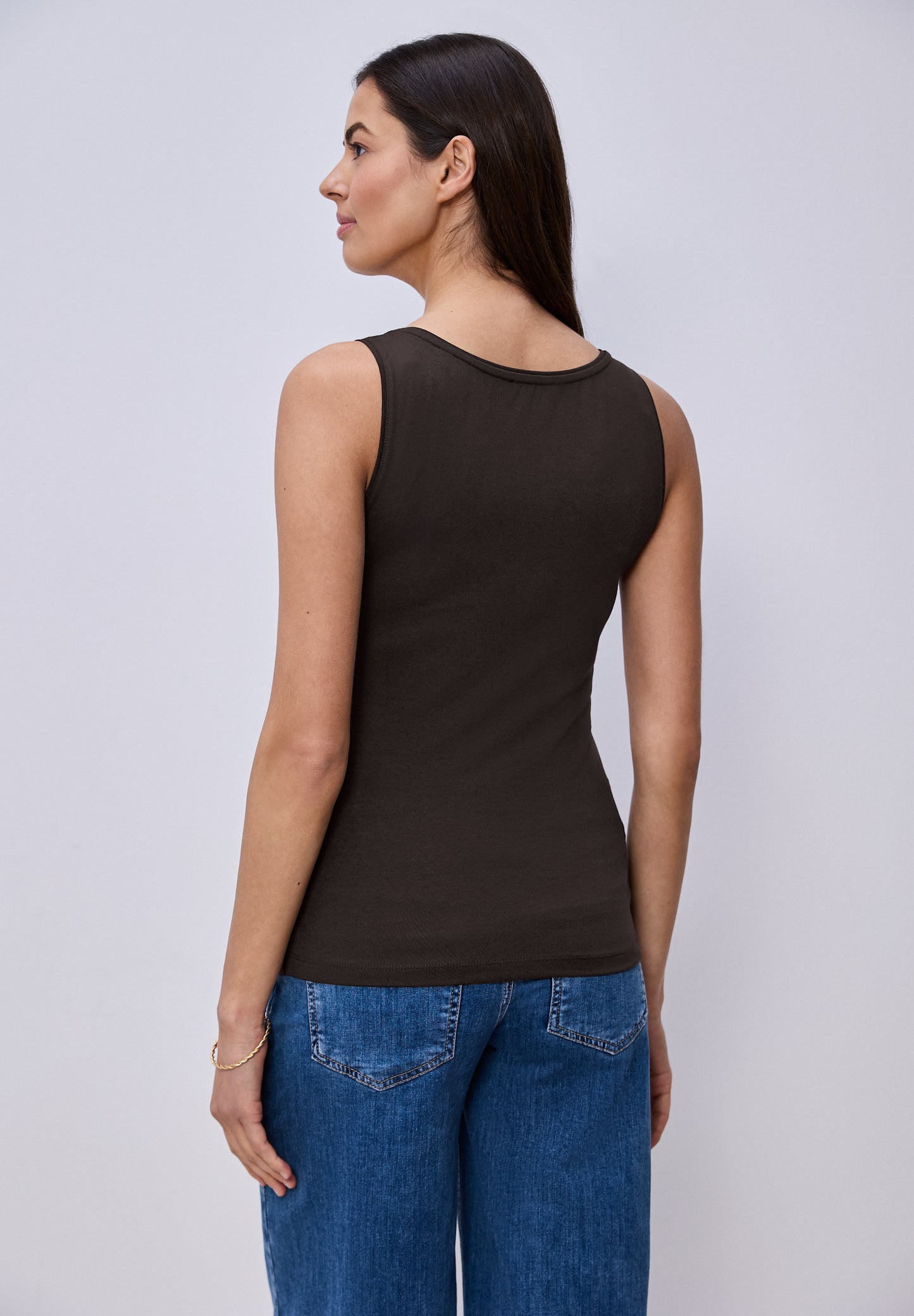 Street One - Basic Top mit Rundhals in Unifarbe - Farbe: espresso brown
