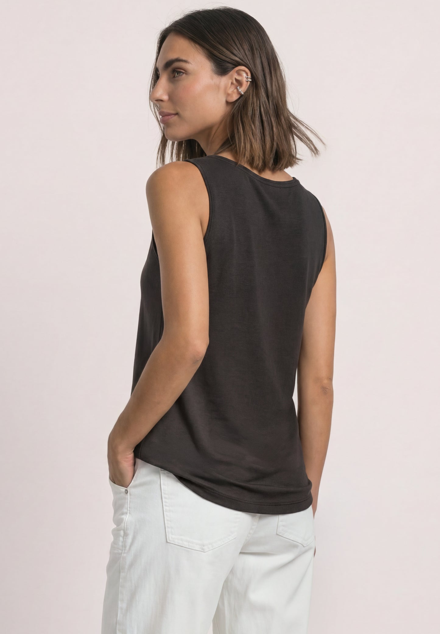 Street One - Basic Top mit Rundhals in Unifarbe - Farbe: black coffee