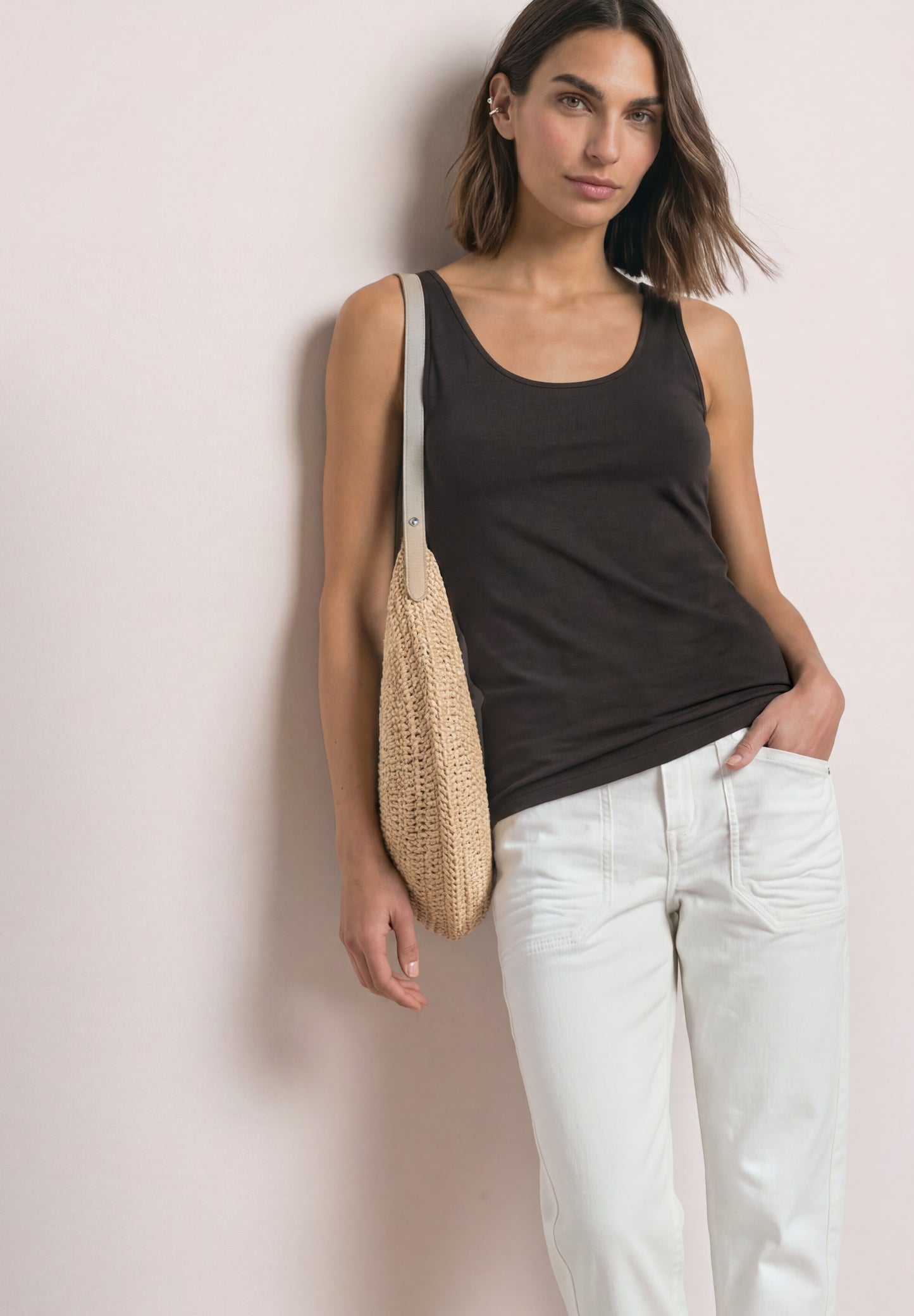 Street One - Basic Top mit Rundhals in Unifarbe - Farbe: black coffee