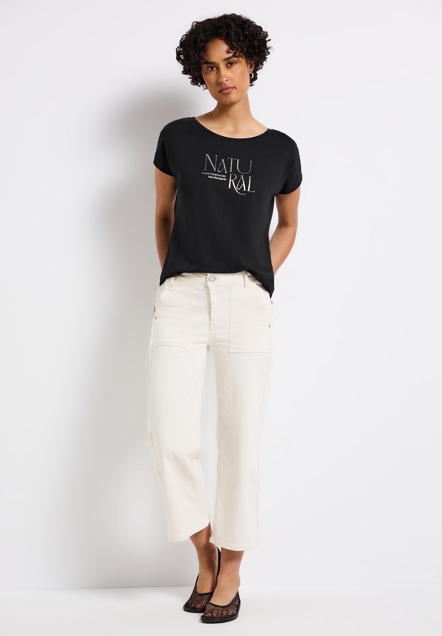 Street One Shirt mit Glitzer-Wording - Farbe: Black