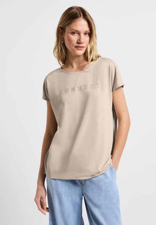 Street One Silk-Look Shirt mit Wording - Farbe: coastal beige
