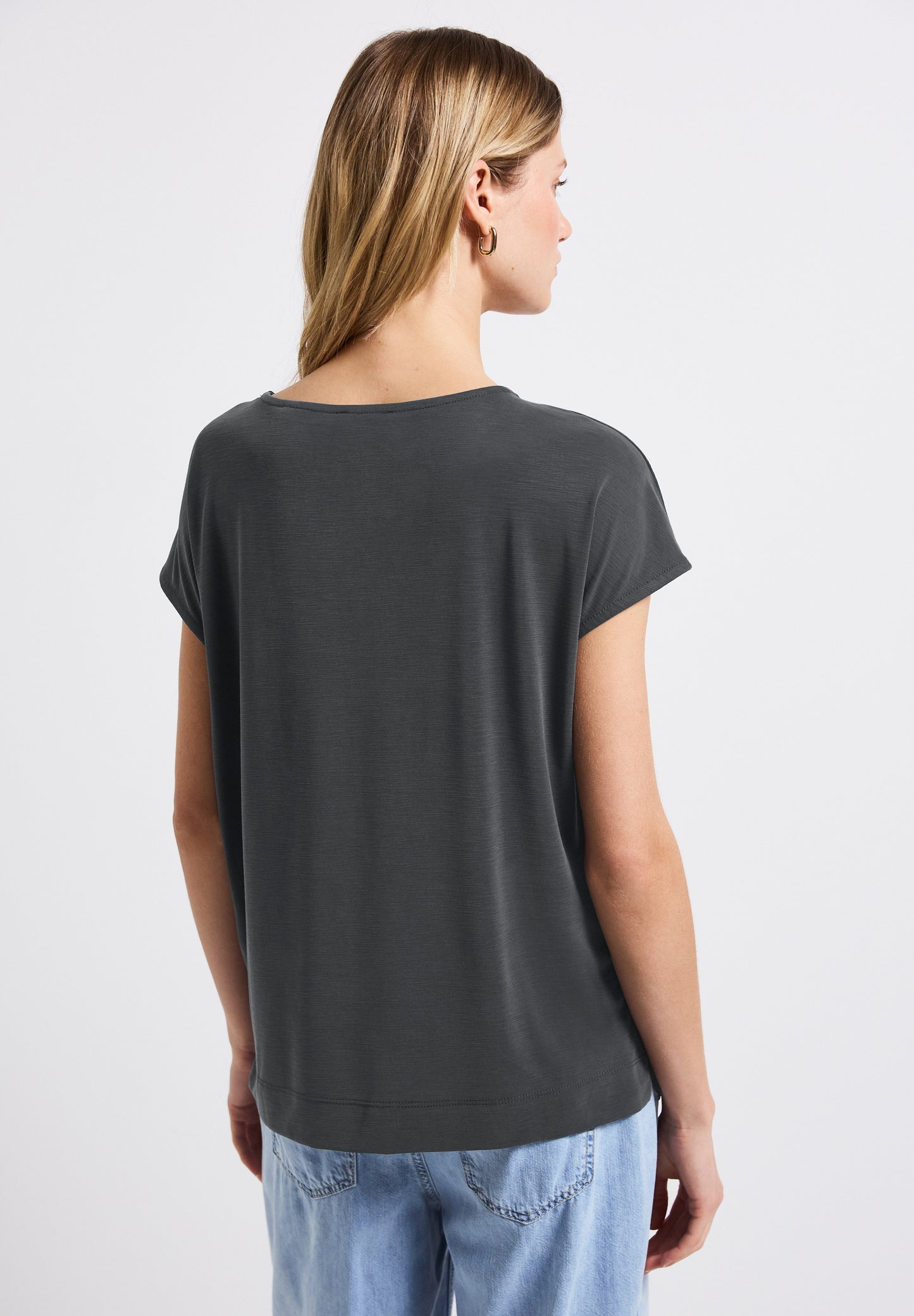Street One Silk-Look Shirt mit Wording - Farbe: granite grey
