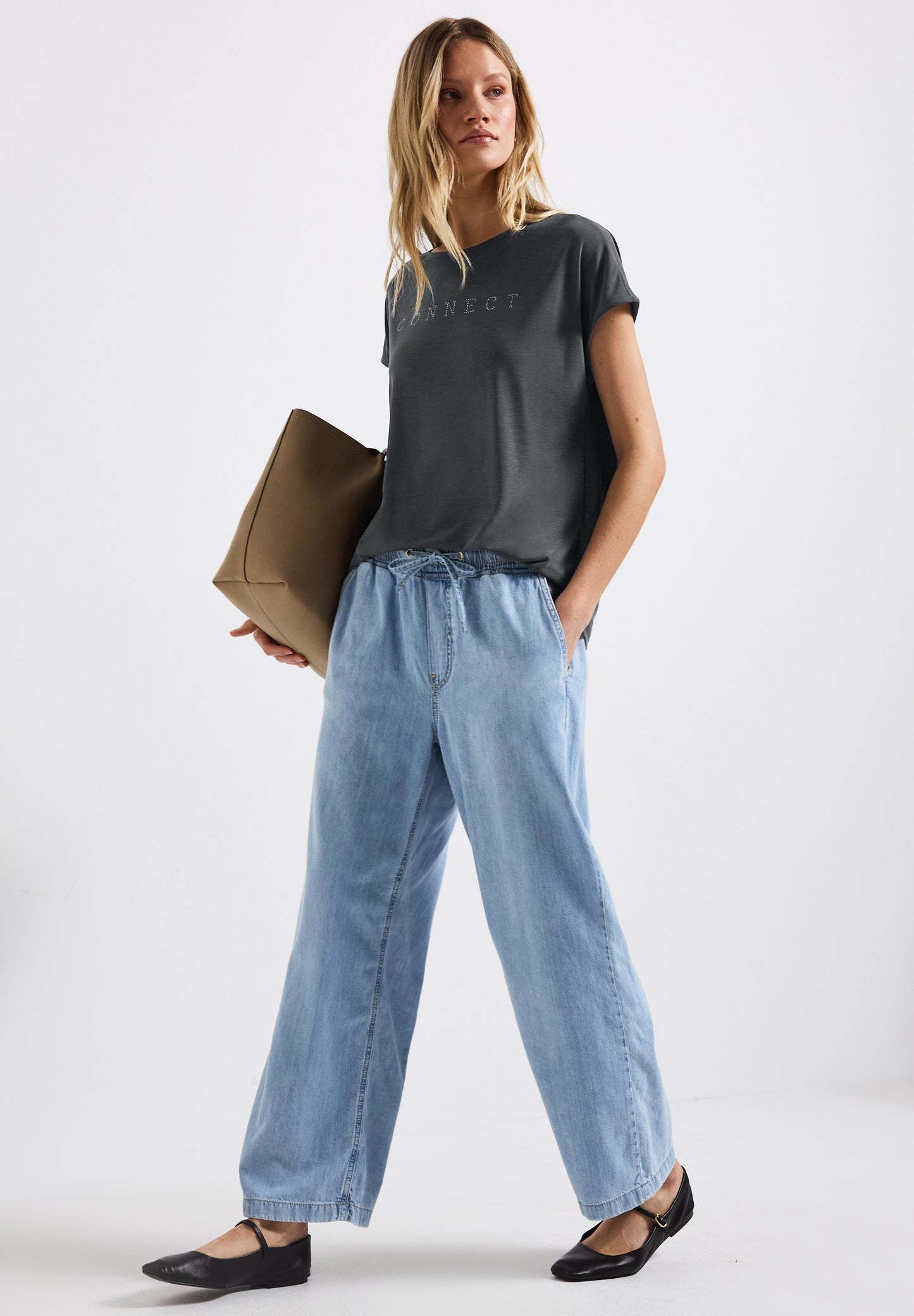 Street One Silk-Look Shirt mit Wording - Farbe: granite grey