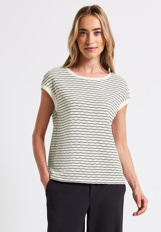 Street One Shirt mit welligen Streifen - Farbe: off white