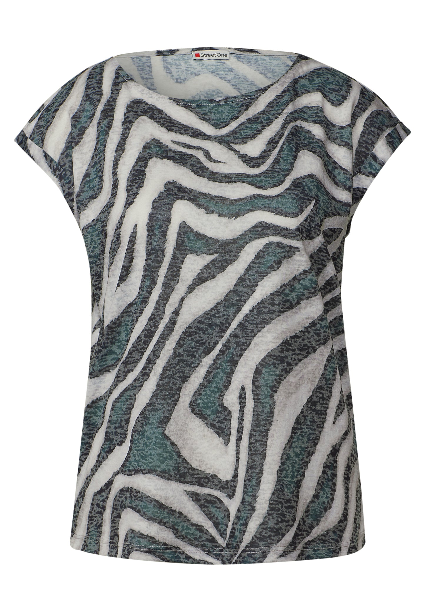 Street One Gemustertes Ausbrenner-Shirt - Farbe: pine grove green