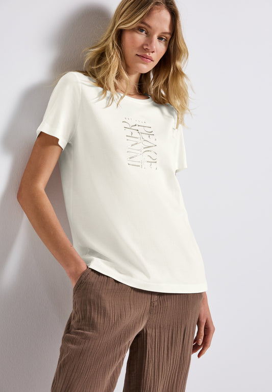 Street One T-Shirt mit Wording Print - Farbe: off white