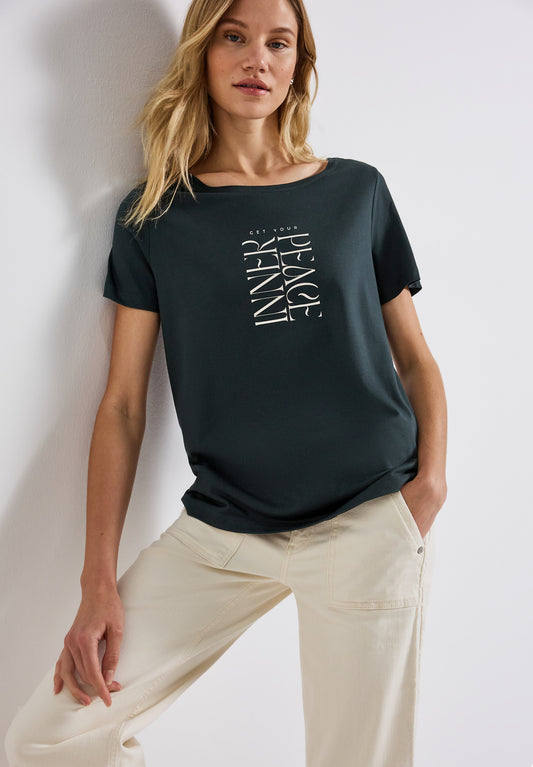 Street One T-Shirt mit Wording Print - Farbe: pine grove green