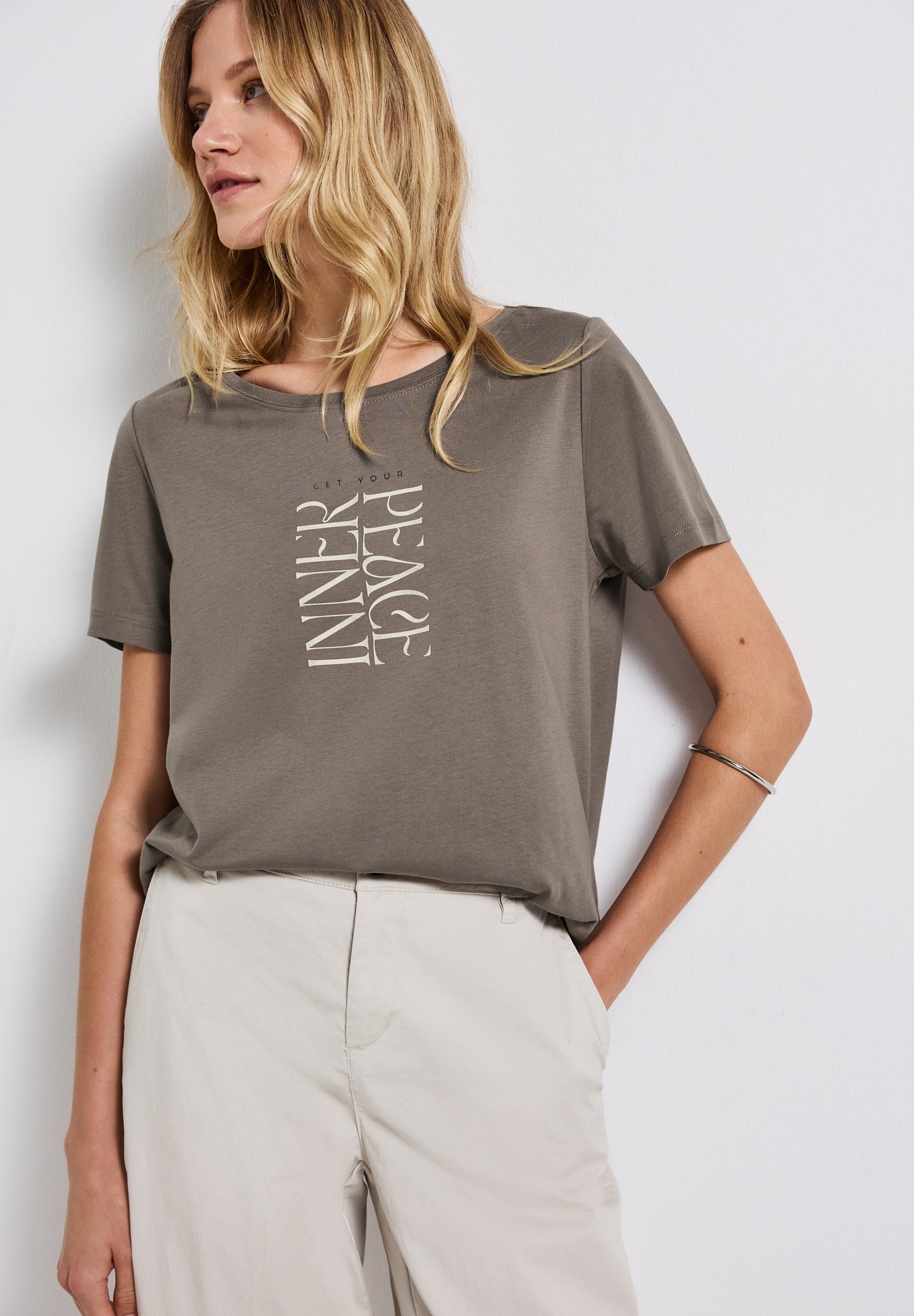 Street One T-Shirt mit Wording Print - Farbe: dark tumbled beige