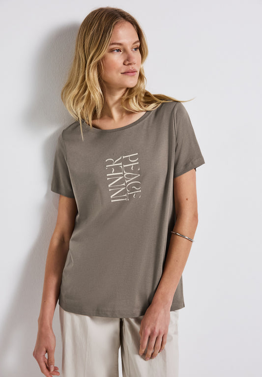 Street One T-Shirt mit Wording Print - Farbe: dark tumbled beige