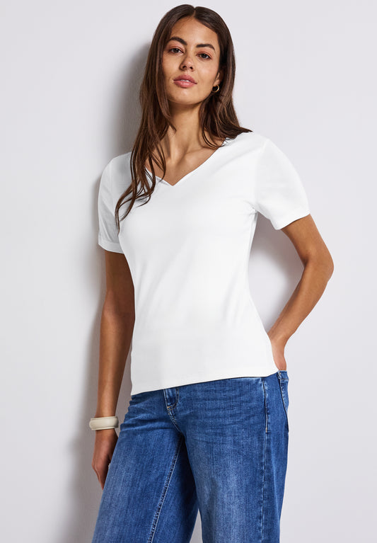 Street One T-Shirt mit Herzausschnitt - Farbe: White
