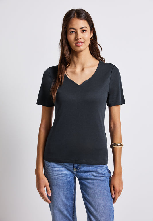Street One T-Shirt mit Herzausschnitt - Farbe: deepwater blue