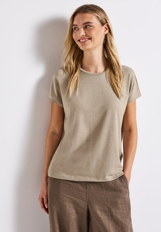 Street One Shirt mit Glitzerstreifen - Farbe: morning beige
