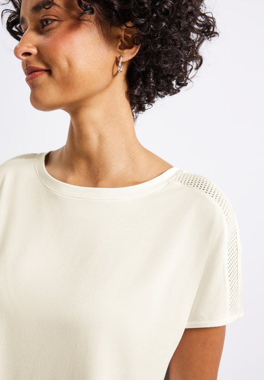 Street One Jersey-Shirt mit Mesh-Detail - Farbe: off white