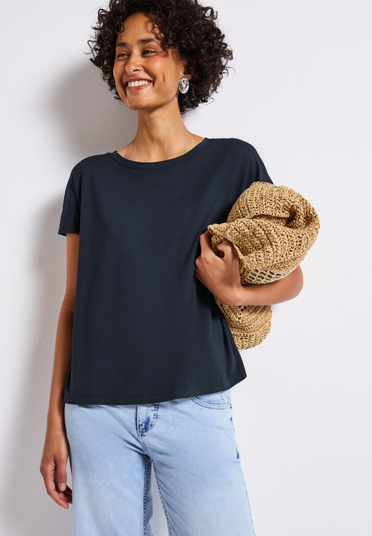 Street One Jersey-Shirt mit Mesh-Detail - Farbe: deepwater blue
