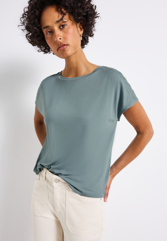 Street One Jersey-Shirt mit Mesh-Detail - Farbe: arona blue