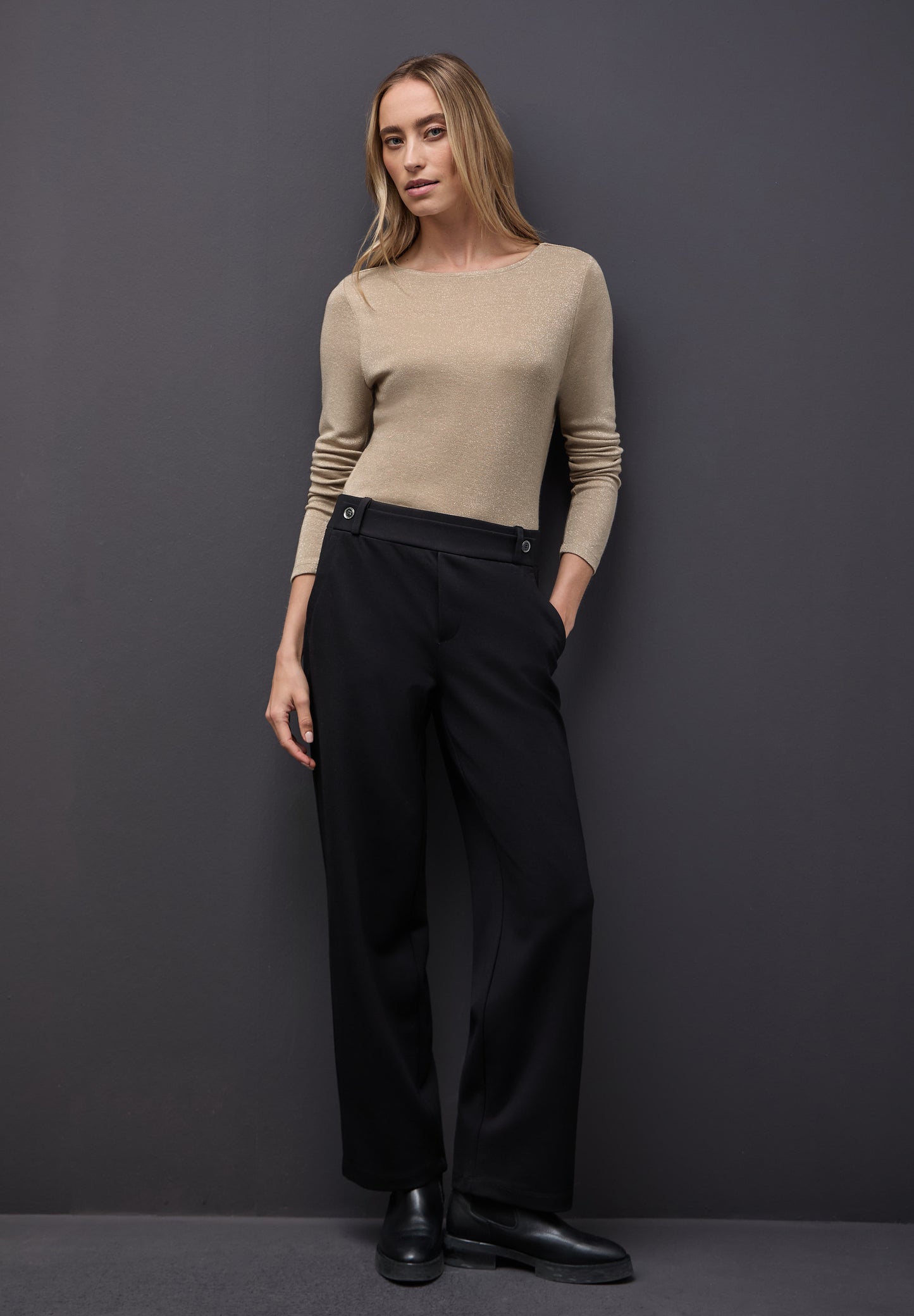 Street One Glitzerndes Langarmshirt - Farbe: sanded beige (323838)