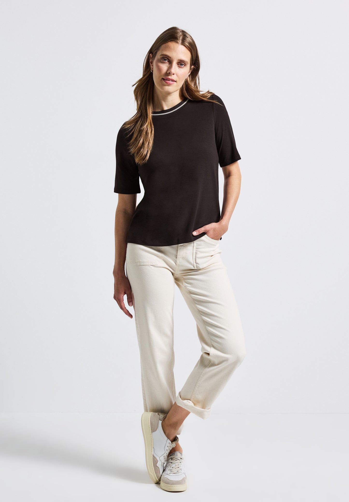 Street One Shirt mit Rippdetail - Farbe: deep roast brown
